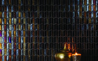 various iridescent colors wall tile in an accordion mosaic pattern