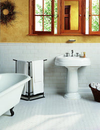 octagon with white matte dot on bathroom floor